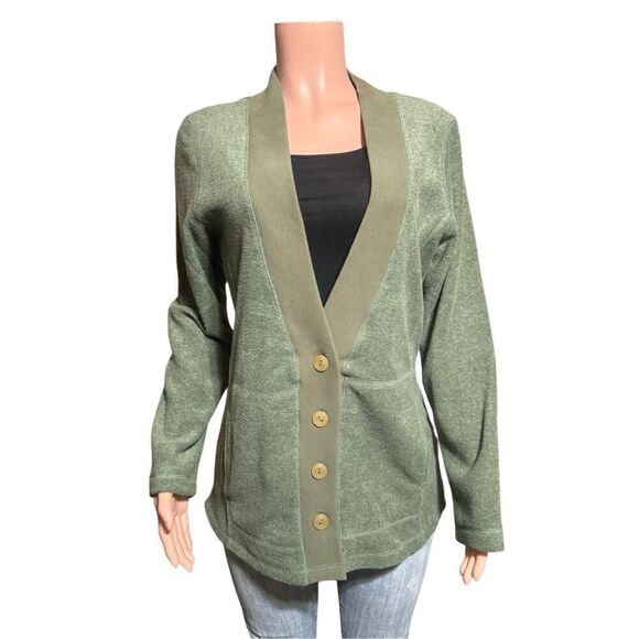 Bundle two Pulp long sleeve fleece brown and green v neck button up sweater M - Picture 7 of 11